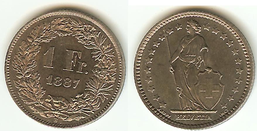 Swiss Franc 1887 AU+